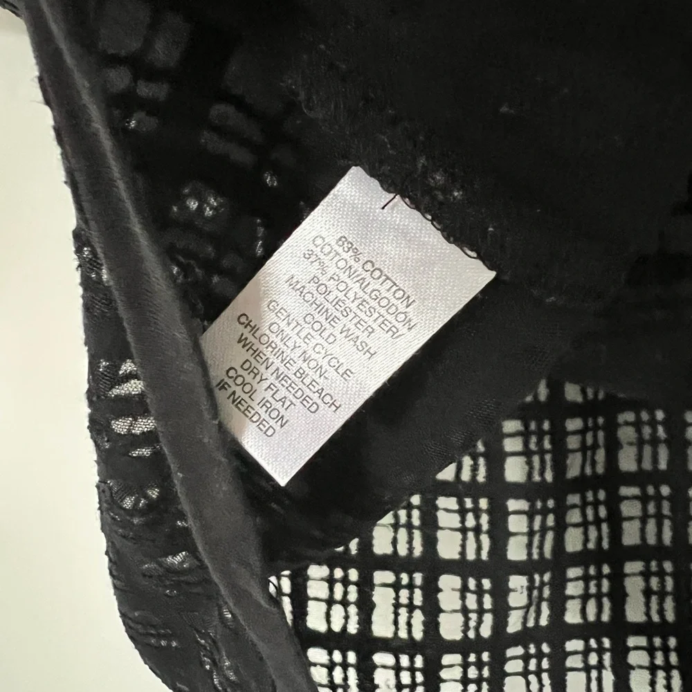 LOFT Black Short-Sleeve Grid Lace Blouse - Picture 4 of 5
